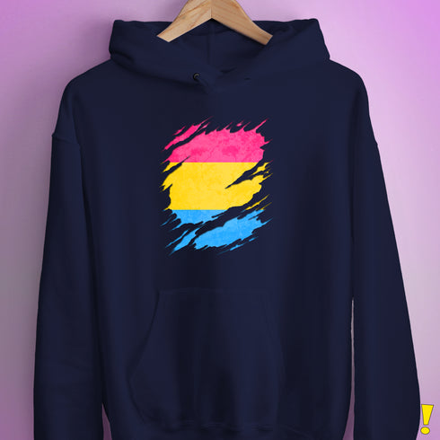 Pansexual Pride Flag Ripped Reveal Hoodie - Navy